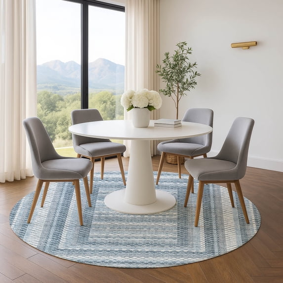 Addison Rugs Mayfield Premium Machine Washable Transitional Geometric Denim Round Rug, 8' x 8'