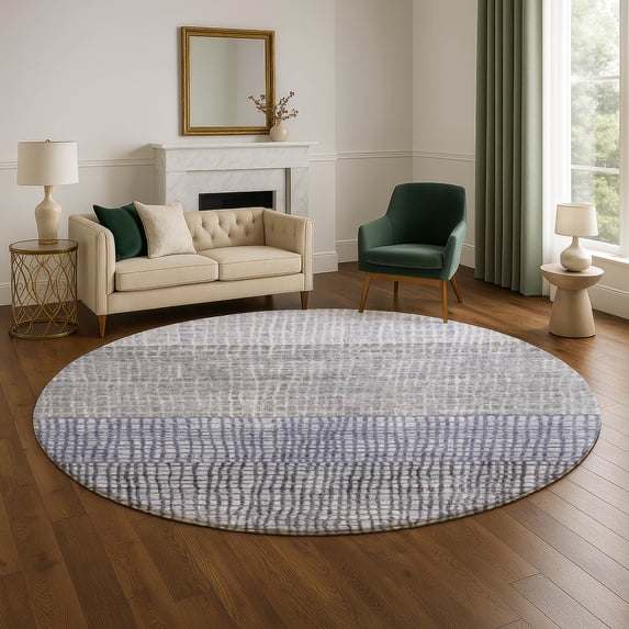 Addison Rugs Mayfield Premium Machine Washable Transitional Geometric Denim Round Rug, 8' x 8'
