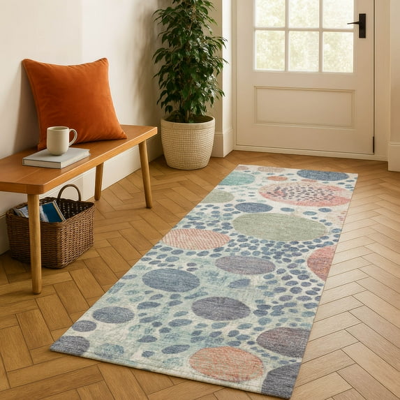 Addison Rugs Mayfield Premium Machine Washable Transitional Geometric Denim Runner Rug, 2'3" x 7'6"