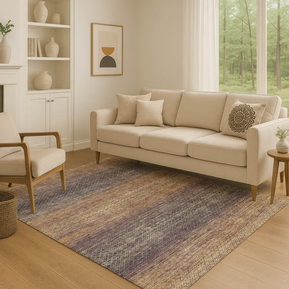 Addison Rugs Mayfield Premium Machine Washable Transitional Geometric Eggplant Rectangle Rug, 9' x 12'