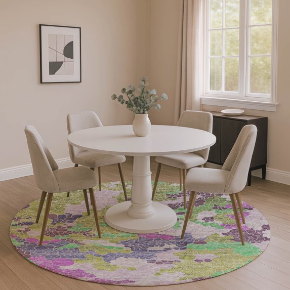 Addison Rugs Mayfield Premium Machine Washable Transitional Geometric Fern Round Rug, 8' x 8'