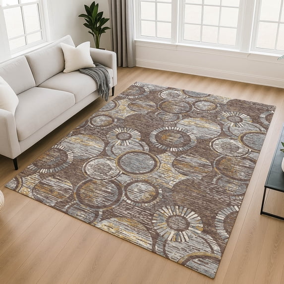 Addison Rugs Mayfield Premium Machine Washable Transitional Geometric Fudge Rectangle Rug, 3' x 5'