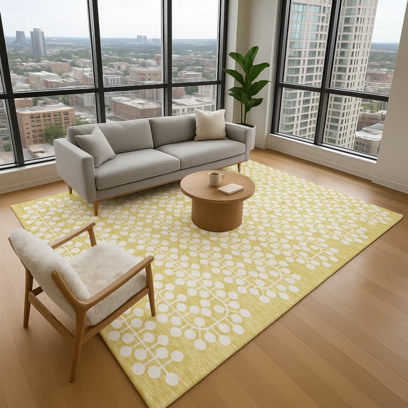 Addison Rugs Mayfield Premium Machine Washable Transitional Geometric Gold Rectangle Rug, 3' x 5'