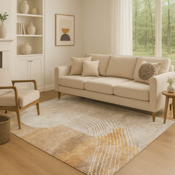 Addison Rugs Mayfield Premium Machine Washable Transitional Geometric Gold Rectangle Rug, 5' x 7'6"