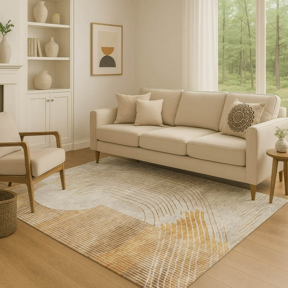 Addison Rugs Mayfield Premium Machine Washable Transitional Geometric Gold Rectangle Rug, 9' x 12'