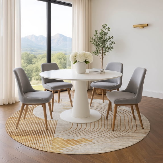 Addison Rugs Mayfield Premium Machine Washable Transitional Geometric Gold Round Rug, 8' x 8'