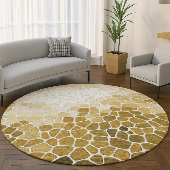 Addison Rugs Mayfield Premium Machine Washable Transitional Geometric Gold Round Rug, 8' x 8'