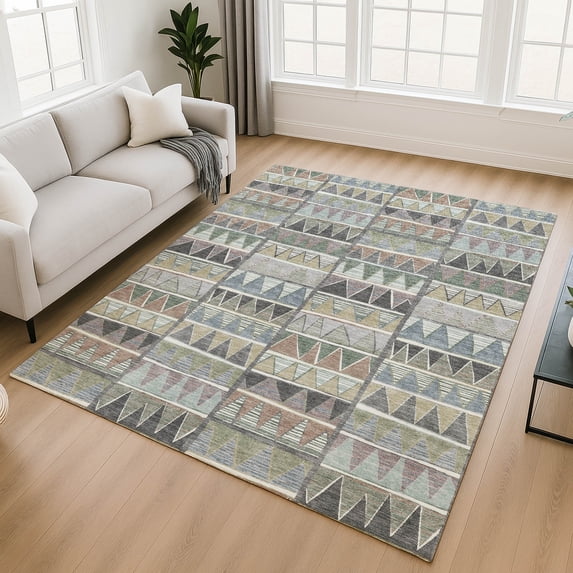 Addison Rugs Mayfield Premium Machine Washable Transitional Geometric Gray Rectangle Rug, 10' x 14'