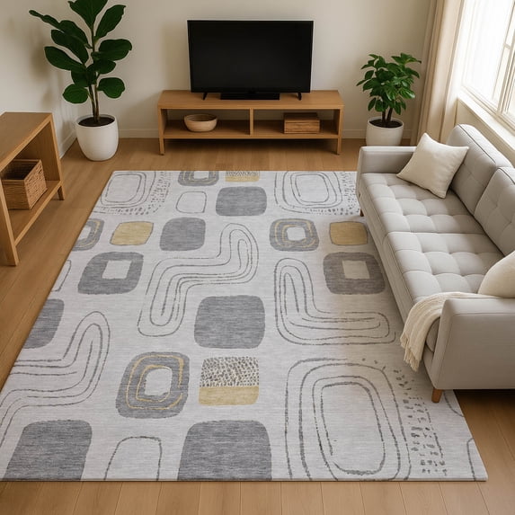 Addison Rugs Mayfield Premium Machine Washable Transitional Geometric Gray Rectangle Rug, 8' x 10'
