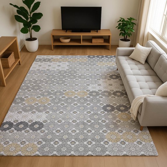 Addison Rugs Mayfield Premium Machine Washable Transitional Geometric Gray Rectangle Rug, 8' x 10'
