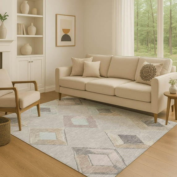 Addison Rugs Mayfield Premium Machine Washable Transitional Geometric Gray Rectangle Rug, 8' x 10'