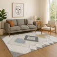 thumbnail image 1 of Addison Rugs Mayfield Premium Machine Washable Transitional Geometric Gray Rectangle Rug, 9' X 12' Machine Washable Transitional Geometric Gray Oversized Sherpa Throw Blanket, 1 of 6