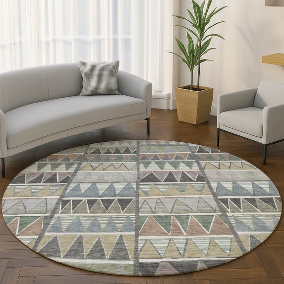 Addison Rugs Mayfield Premium Machine Washable Transitional Geometric Gray Round Rug, 8' x 8'