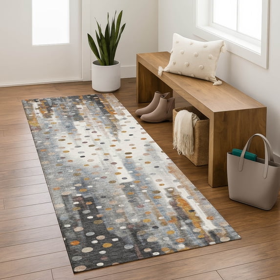 Addison Rugs Mayfield Premium Machine Washable Transitional Geometric Gray Runner Rug, 2'3" x 7'6"