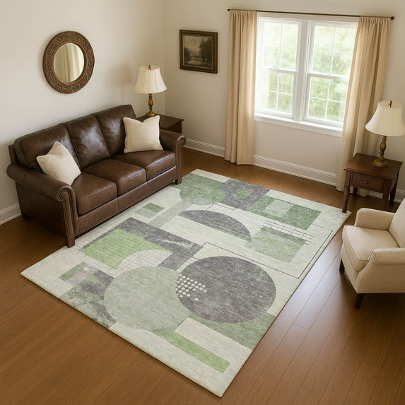 Addison Rugs Mayfield Premium Machine Washable Transitional Geometric Green Rectangle Rug, 10' x 14'