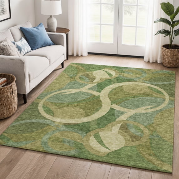 Addison Rugs Mayfield Premium Machine Washable Transitional Geometric Green Rectangle Rug, 10' x 14'