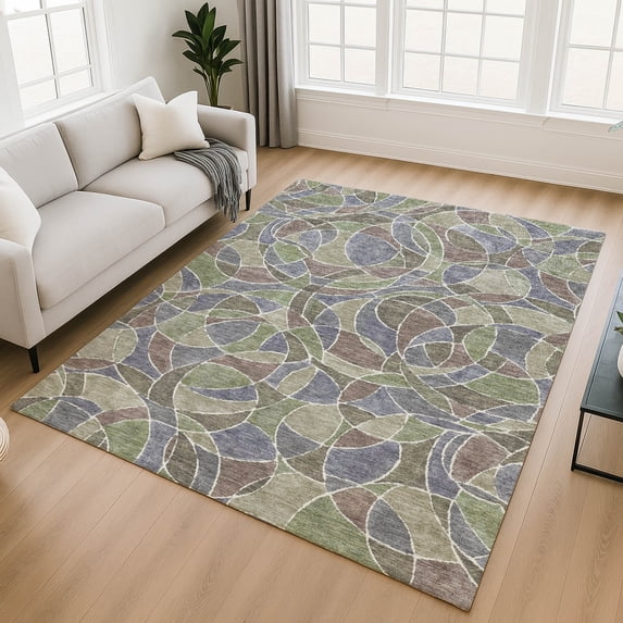 Addison Rugs Mayfield Premium Machine Washable Transitional Geometric Green Rectangle Rug, 10' x 14'