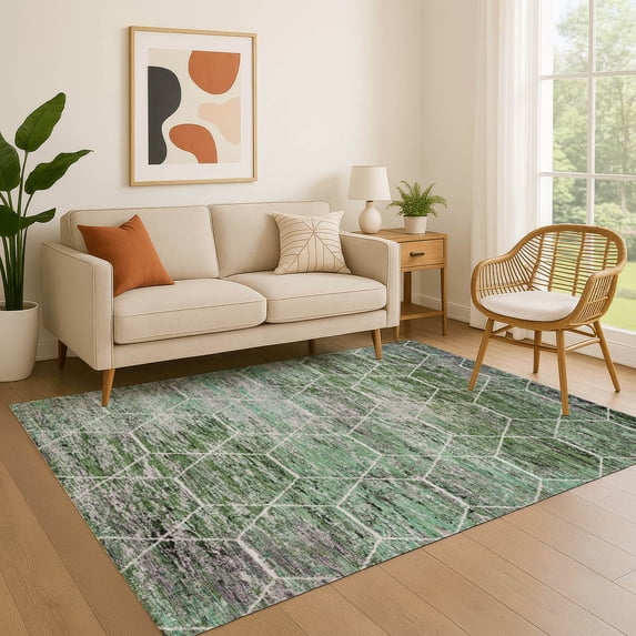 Addison Rugs Mayfield Premium Machine Washable Transitional Geometric Green Rectangle Rug, 2'6" x 3'10"