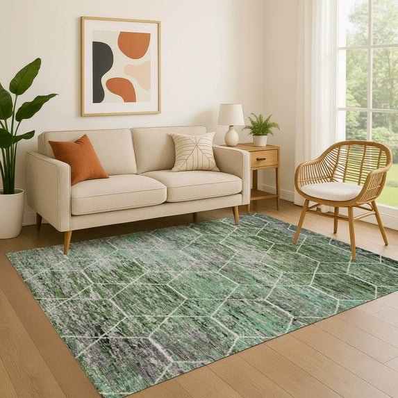 Addison Rugs Mayfield Premium Machine Washable Transitional Geometric Green Rectangle Rug, 8' x 10'