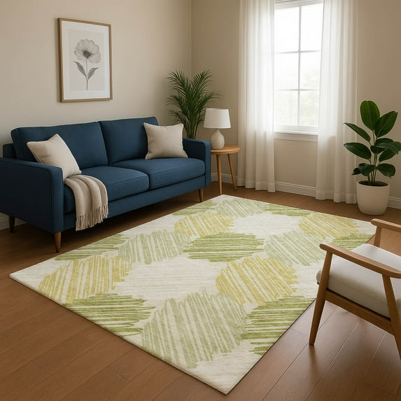 Addison Rugs Mayfield Premium Machine Washable Transitional Geometric Green Rectangle Rug, 9' x 12'