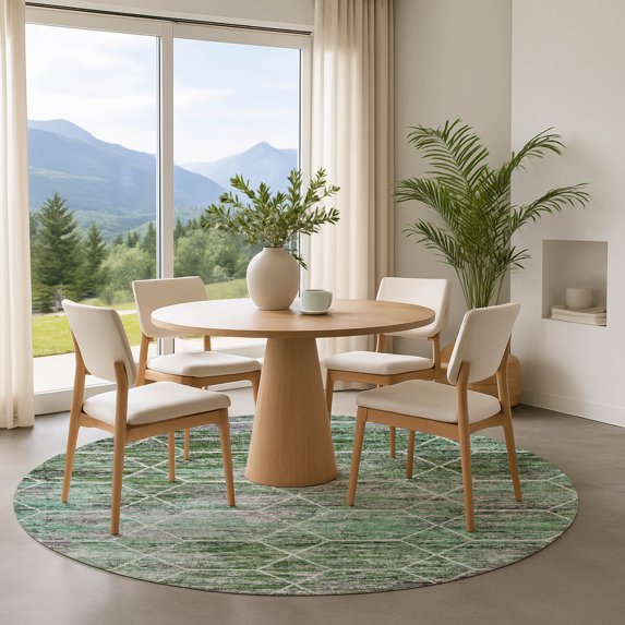 Addison Rugs Mayfield Premium Machine Washable Transitional Geometric Green Round Rug, 8' x 8'