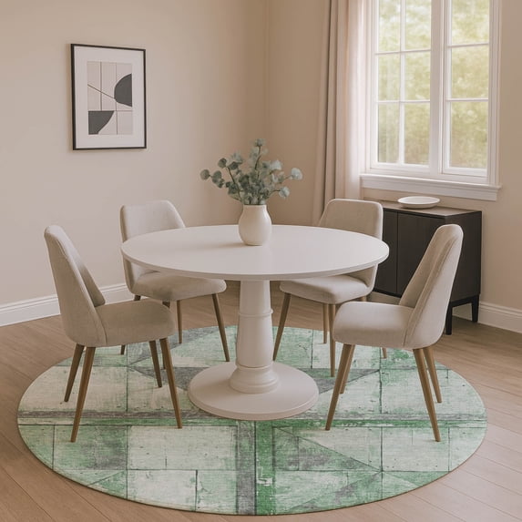 Addison Rugs Mayfield Premium Machine Washable Transitional Geometric Green Round Rug, 8' x 8'