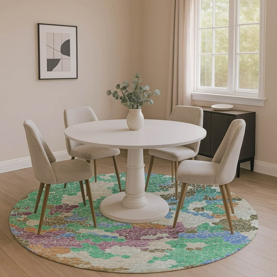 Addison Rugs Mayfield Premium Machine Washable Transitional Geometric Green Round Rug, 8' x 8'