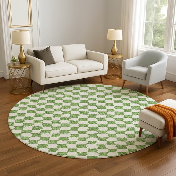 Addison Rugs Mayfield Premium Machine Washable Transitional Geometric Green Round Rug, 8' x 8'