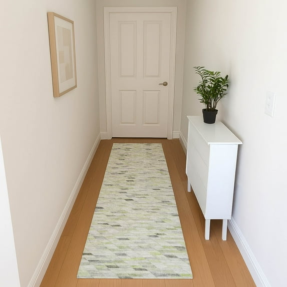 Addison Rugs Mayfield Premium Machine Washable Transitional Geometric Green Runner Rug, 2'3" X 7'6" Machine Washable Transitional Geometric Green Oversized Sherpa Throw Blanket