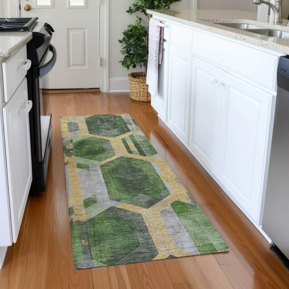 Addison Rugs Mayfield Premium Machine Washable Transitional Geometric Green Runner Rug, 2'3" X 7'6" Machine Washable Transitional Geometric Green Oversized Sherpa Throw Blanket