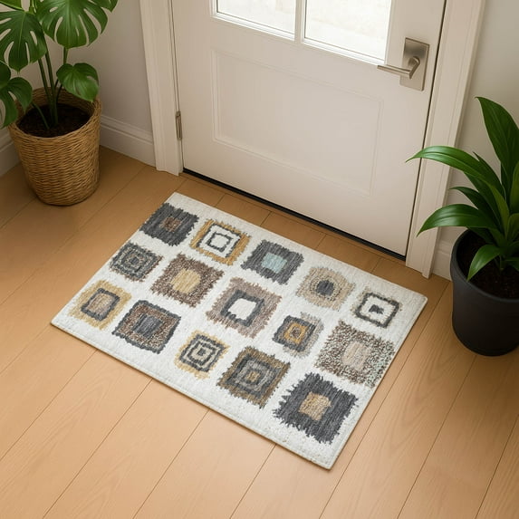 Addison Rugs Mayfield Premium Machine Washable Transitional Geometric Ivory Rectangle Rug, 1'8" x 2'6"