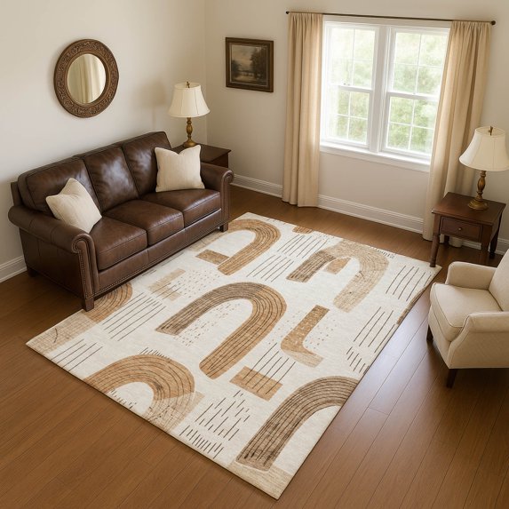 Addison Rugs Mayfield Premium Machine Washable Transitional Geometric Ivory Rectangle Rug, 10' x 14'