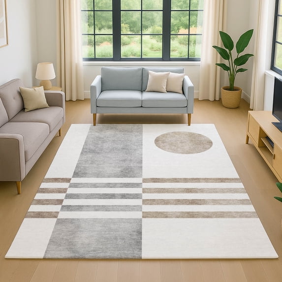 Addison Rugs Mayfield Premium Machine Washable Transitional Geometric Ivory Rectangle Rug, 3' x 5'