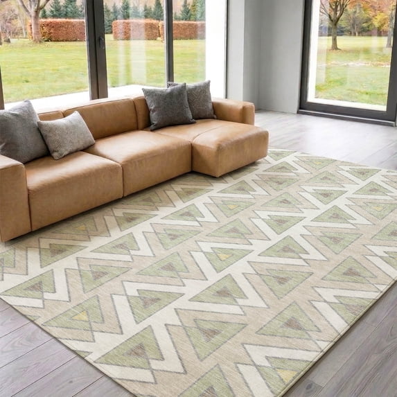 Addison Rugs Mayfield Premium Machine Washable Transitional Geometric Ivory Rectangle Rug, 3' x 5'