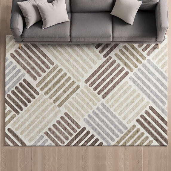 Addison Rugs Mayfield Premium Machine Washable Transitional Geometric Ivory Rectangle Rug, 8' x 10'