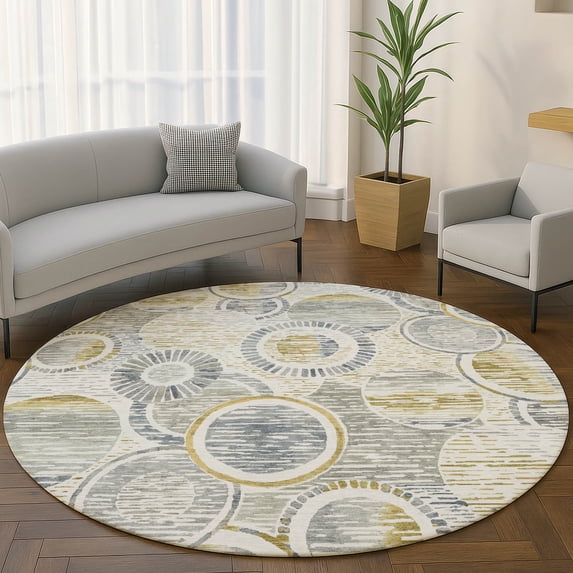 Addison Rugs Mayfield Premium Machine Washable Transitional Geometric Ivory Round Rug, 8' x 8'
