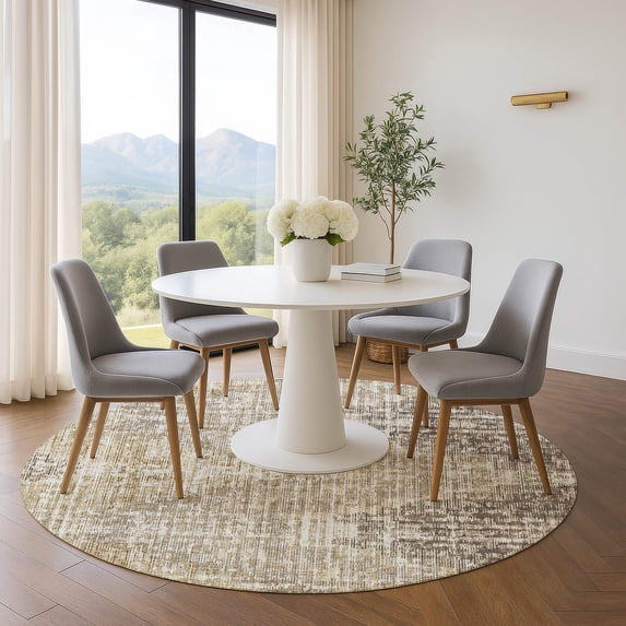 Addison Rugs Mayfield Premium Machine Washable Transitional Geometric Khaki Round Rug, 8' x 8'
