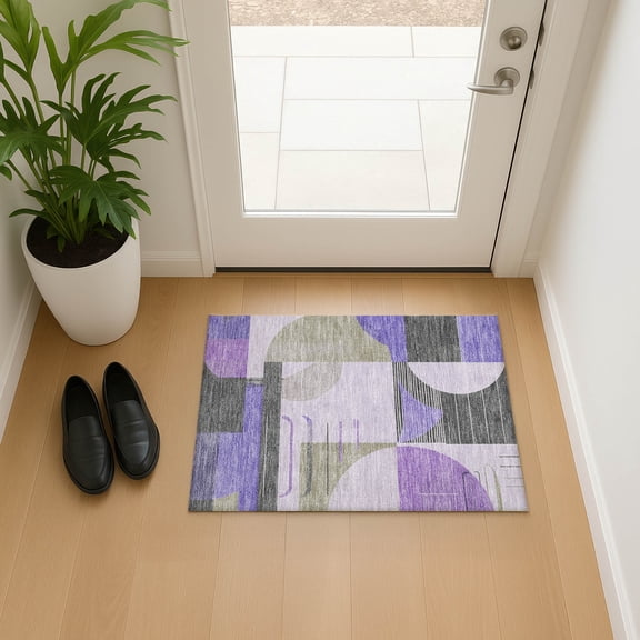 Addison Rugs Mayfield Premium Machine Washable Transitional Geometric Lavender Rectangle Rug, 1'8" x 2'6"
