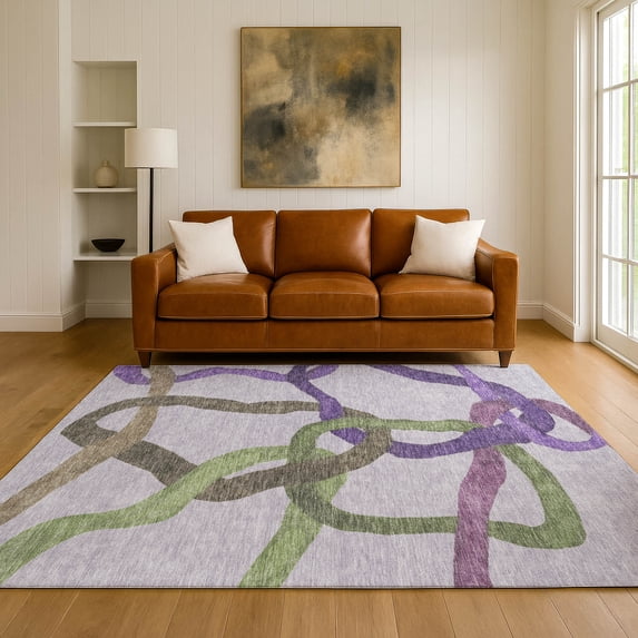 Addison Rugs Mayfield Premium Machine Washable Transitional Geometric Lavender Rectangle Rug, 10' x 14'