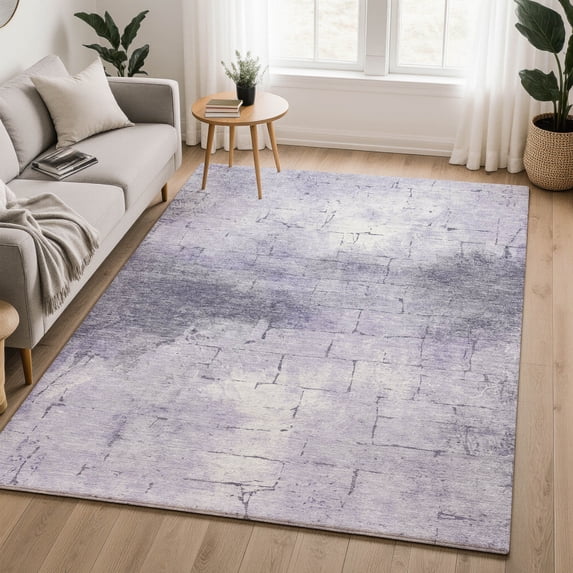 Addison Rugs Mayfield Premium Machine Washable Transitional Geometric Lavender Rectangle Rug, 3' x 5'