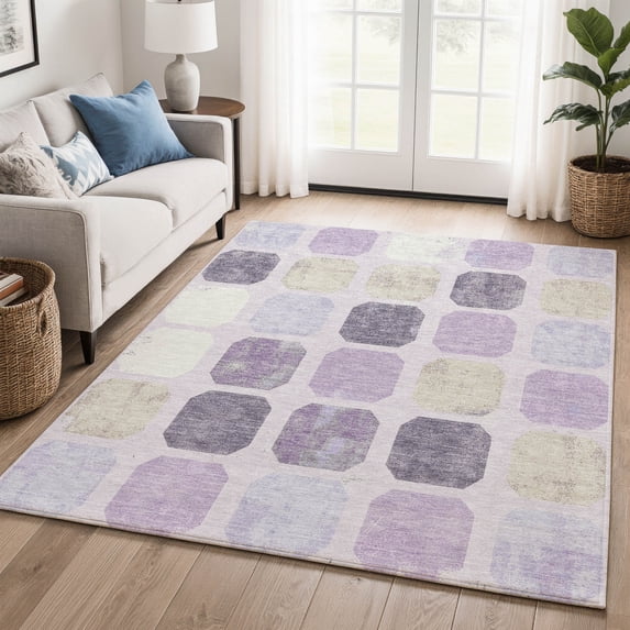 Addison Rugs Mayfield Premium Machine Washable Transitional Geometric Lavender Rectangle Rug, 5' x 7'6"