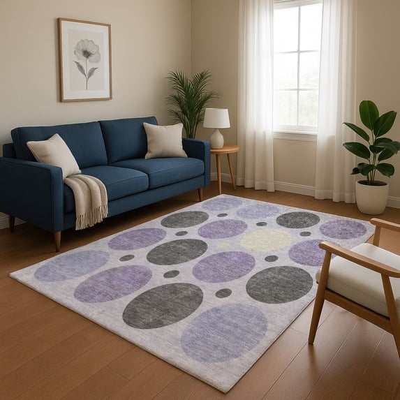 Addison Rugs Mayfield Premium Machine Washable Transitional Geometric Lavender Rectangle Rug, 5' x 7'6"
