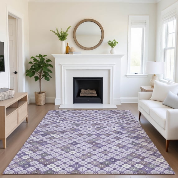Addison Rugs Mayfield Premium Machine Washable Transitional Geometric Lavender Rectangle Rug, 5' x 7'6"