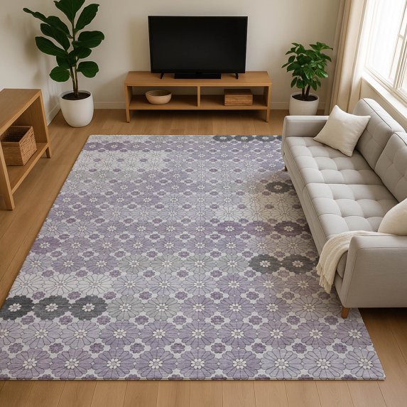 Addison Rugs Mayfield Premium Machine Washable Transitional Geometric Lavender Rectangle Rug, 8' x 10'