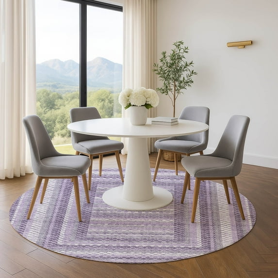Addison Rugs Mayfield Premium Machine Washable Transitional Geometric Lavender Round Rug, 8' x 8'