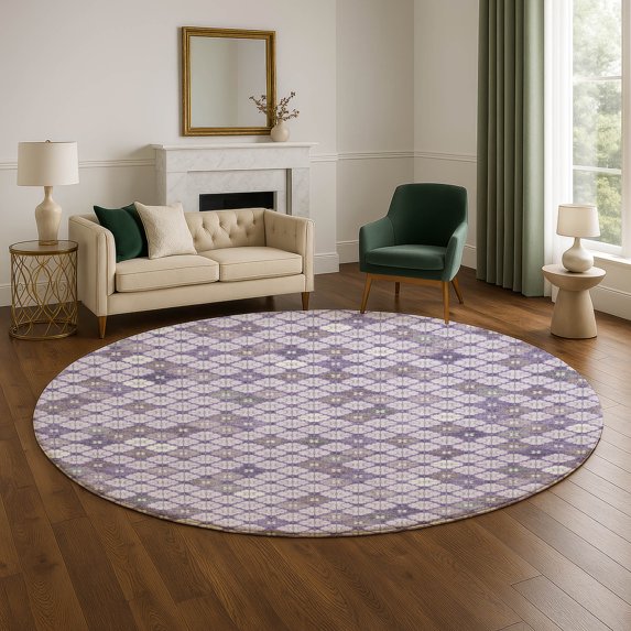 Addison Rugs Mayfield Premium Machine Washable Transitional Geometric Lavender Round Rug, 8' x 8'