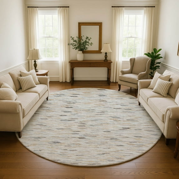 Addison Rugs Mayfield Premium Machine Washable Transitional Geometric Linen Round Rug, 8' x 8'
