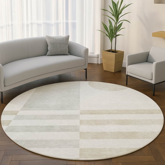 Addison Rugs Mayfield Premium Machine Washable Transitional Geometric Linen Round Rug, 8' x 8'