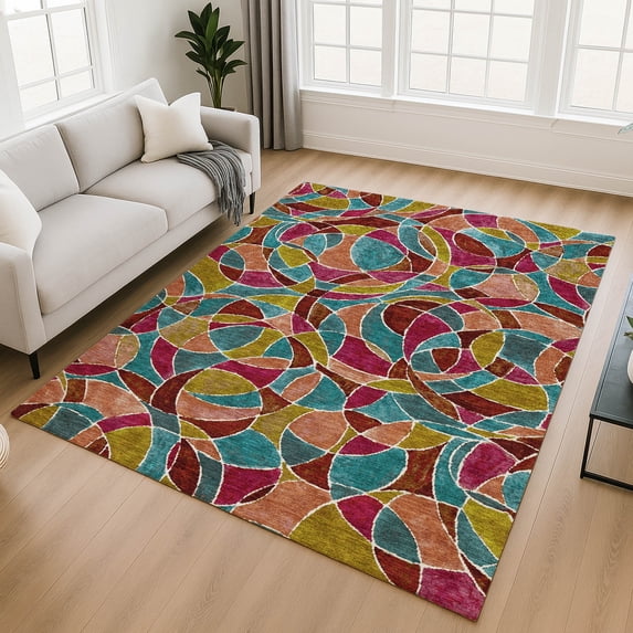 Addison Rugs Mayfield Premium Machine Washable Transitional Geometric Merlot Rectangle Rug, 8' x 10'