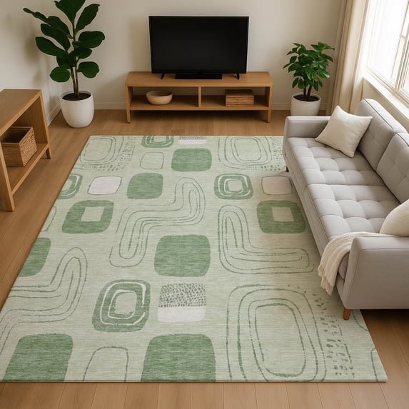 Addison Rugs Mayfield Premium Machine Washable Transitional Geometric Mint Rectangle Rug, 9' x 12'